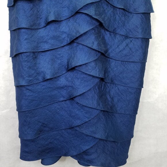 Adrianna Papell Dress 10 P Chiffon V-neck Taffeta Shutter Pleat Blue Sleeveless - Picture 4 of 13